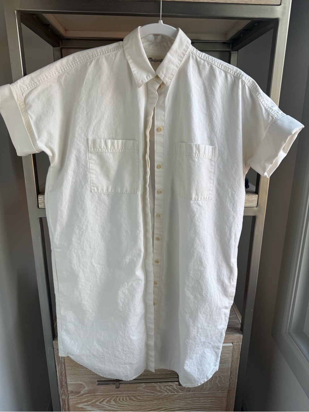 Madewell White Short-Sleeve Button-Down Shirt Dress